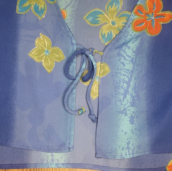 Vintage 80s Panache Floral Pleated Dress Blue Spring Size 14 Made in Canada A53 - Picture 10 of 15